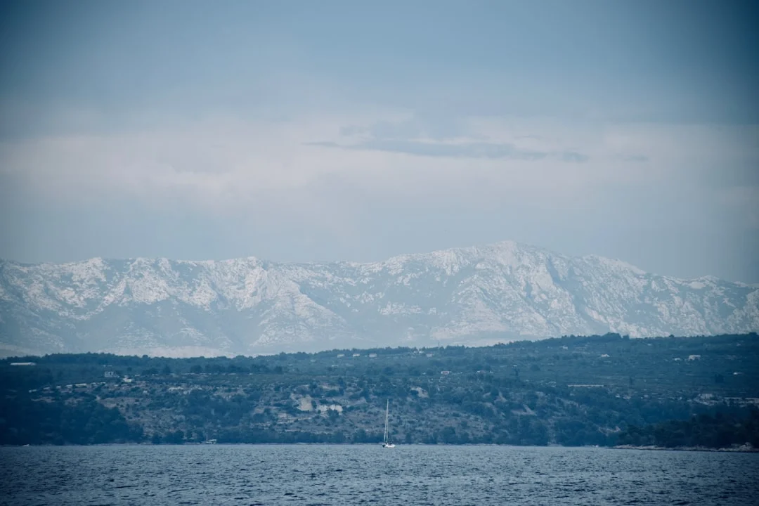 View of the Croatian island of Brac and Dalmatian coast from the sea