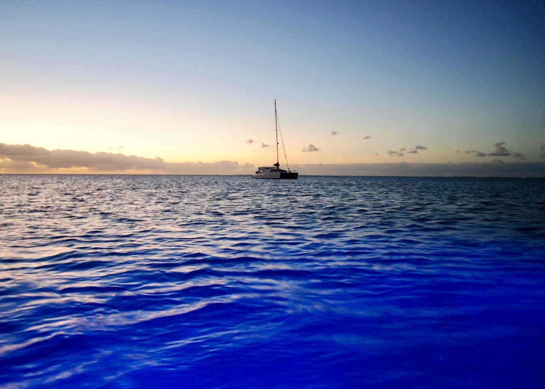 Sailboat crossing open turquoise waters on a clear day