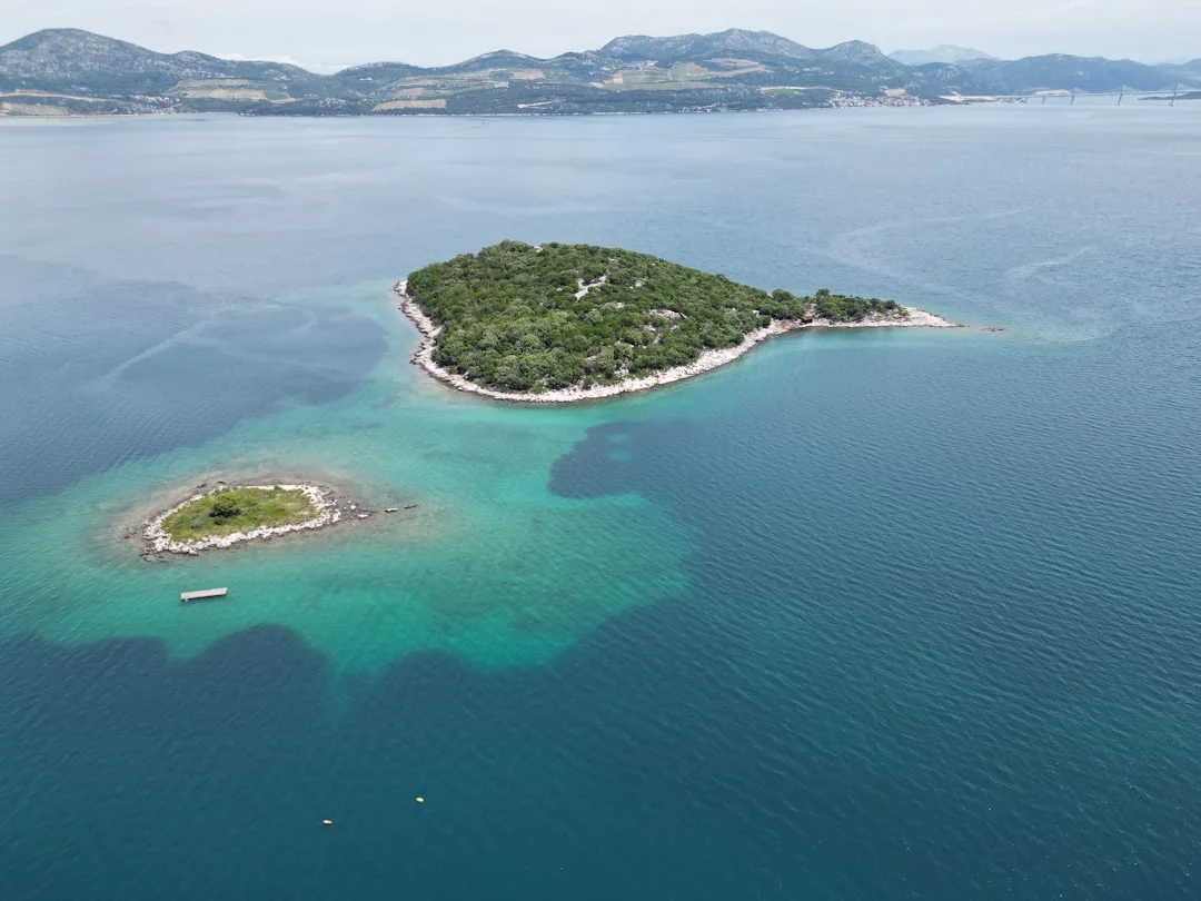 Aerial view of Croatian islands and turquoise Adriatic