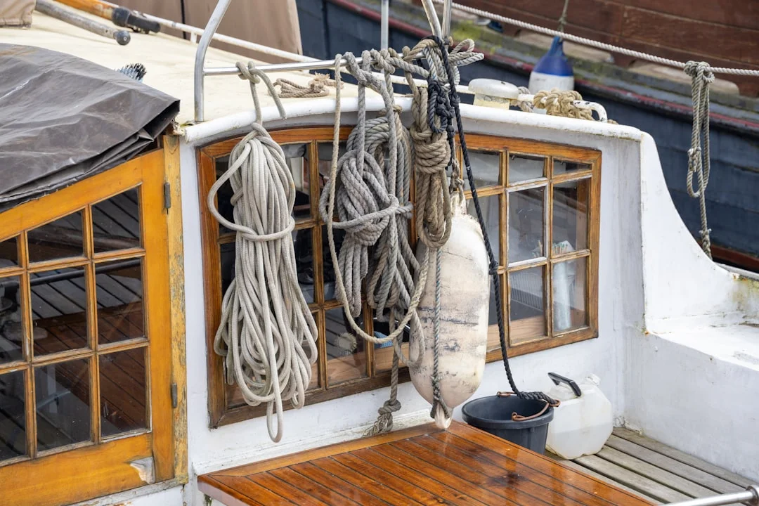 Ropes and deck gear on a working sailboat