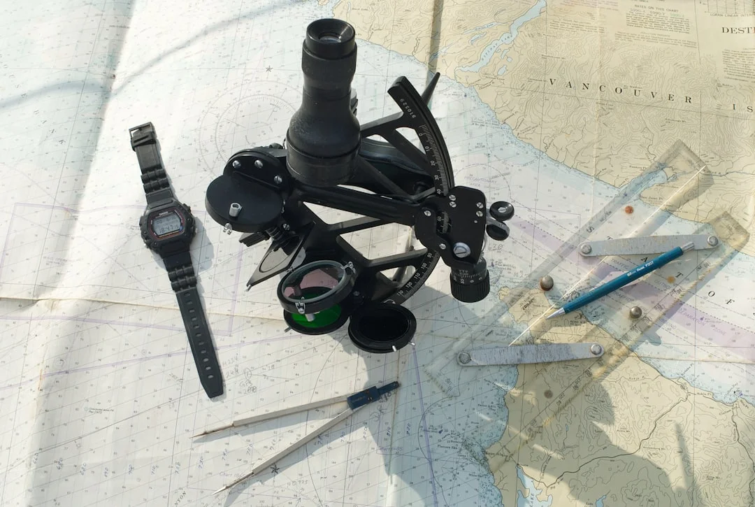 Nautical chart with compass and navigation tools