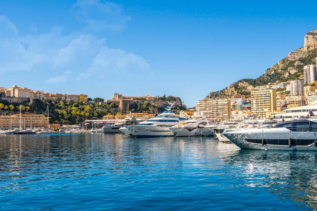 Yachts moored in a sunny French Riviera harbor