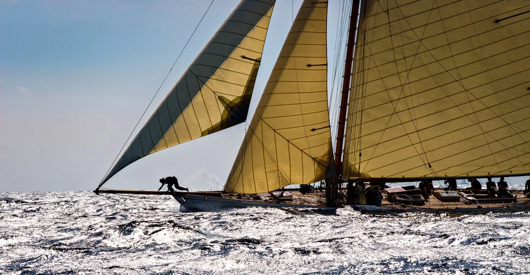Sailboat under sail along the French Riviera coast