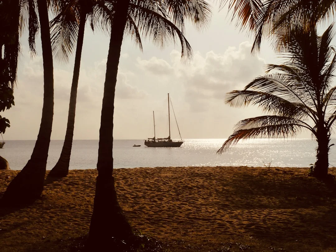 Sailboat on passage between Cartagena and the San Blas Islands with open Caribbean water ahead