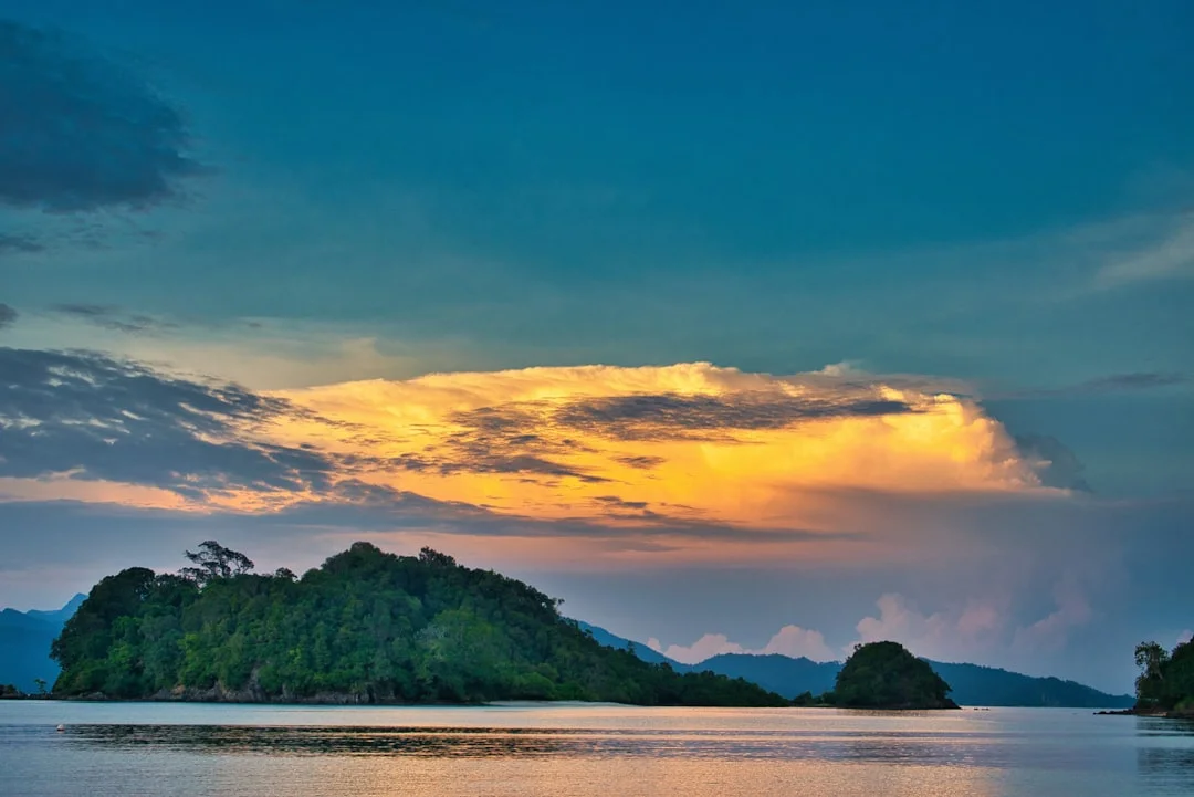Sunlit cloud over the Andaman Sea near Langkawi Malaysia