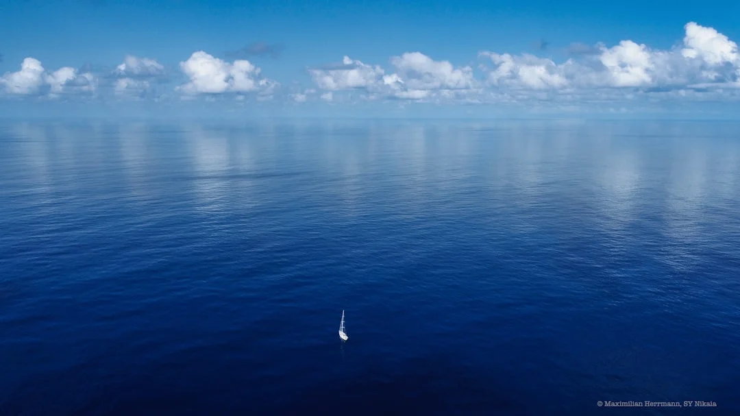 Sailboat on the open Pacific Ocean during a circumnavigation
