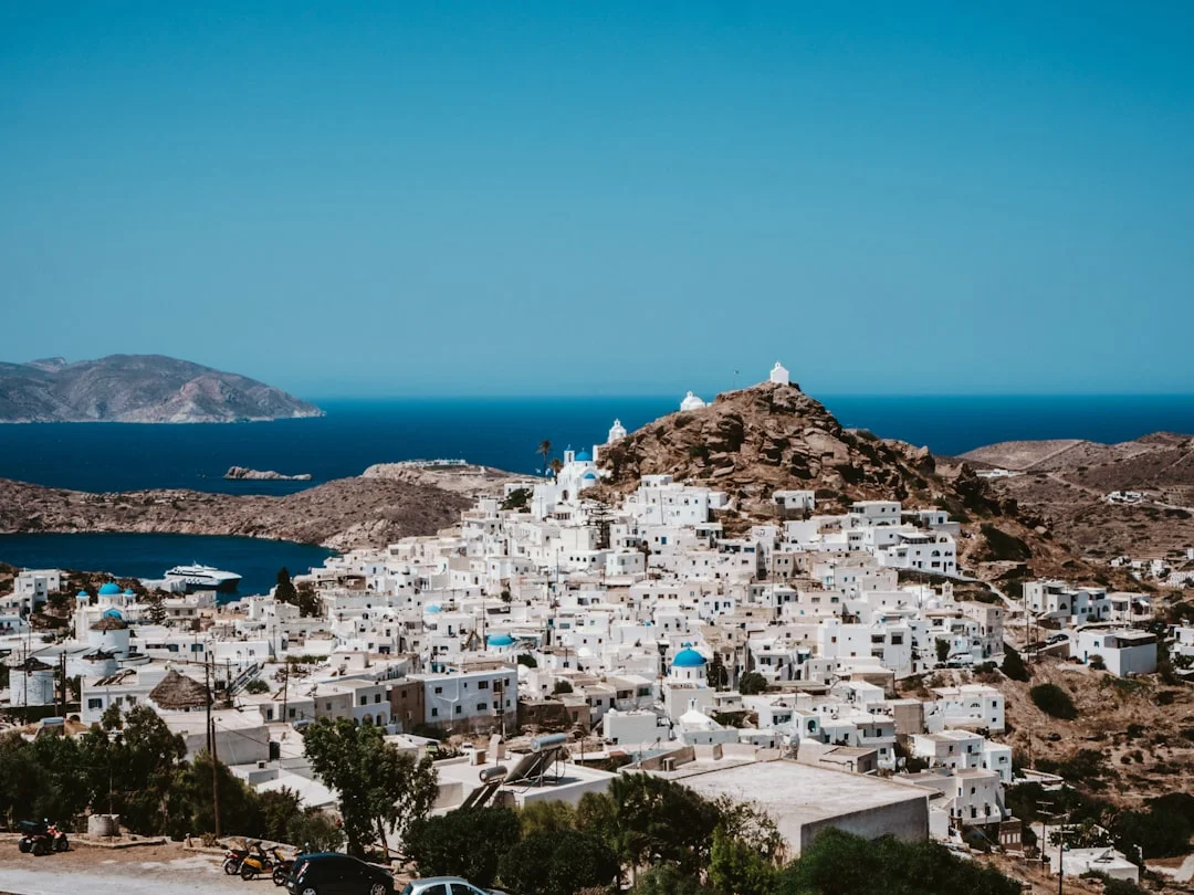 Whitewashed Cycladic village overlooking the Aegean