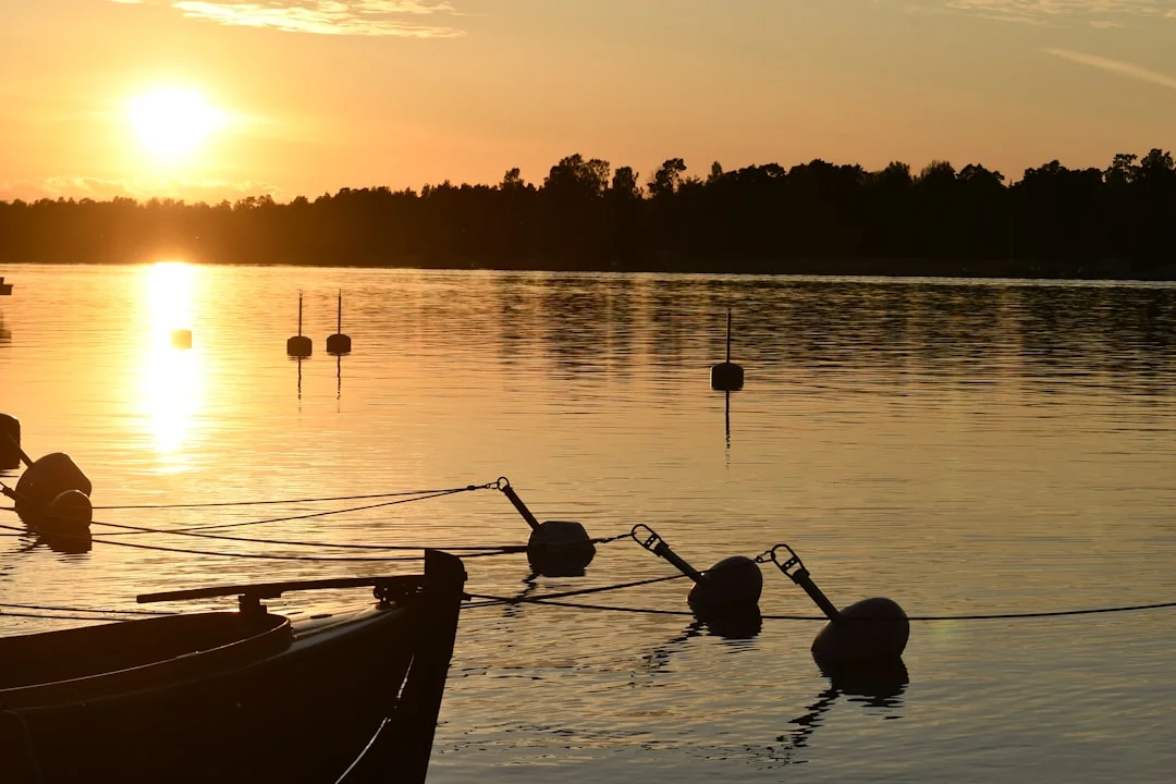 Sailboat at anchor at sunset in the Stockholm archipelago