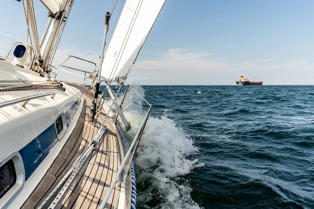 Sailboat under way on blue ocean for offshore connectivity testing