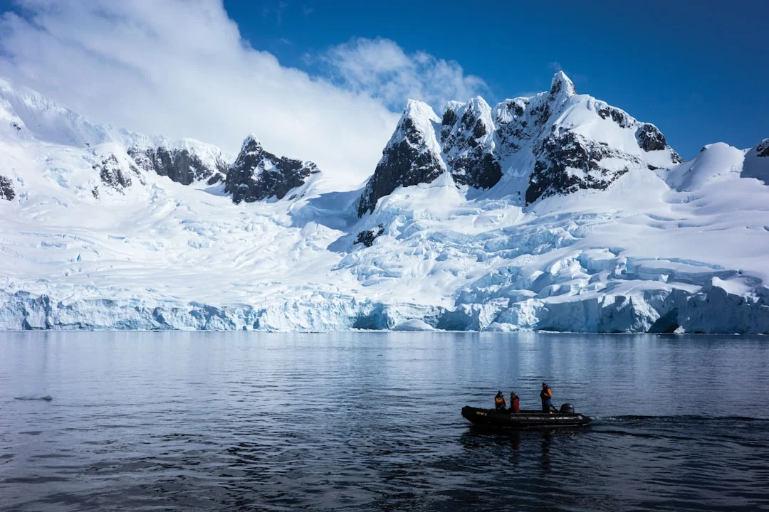 Ship sailing through cold icy waters of the Drake Passage en route to Antarctica