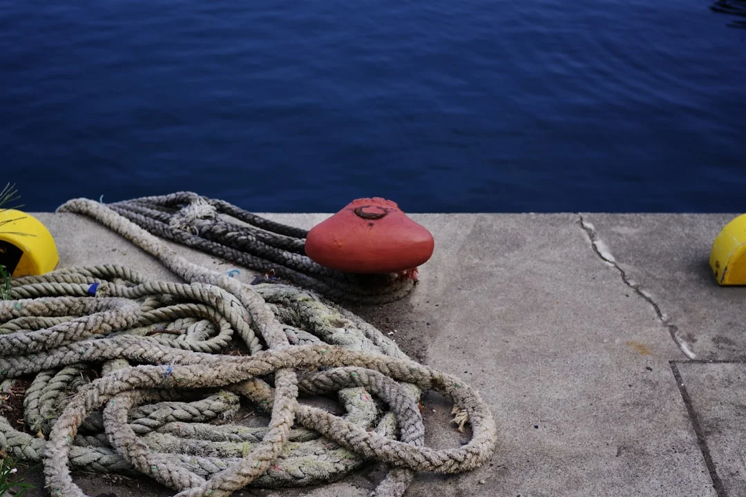close-up of nylon dockline with glazing from chafe at fairlead