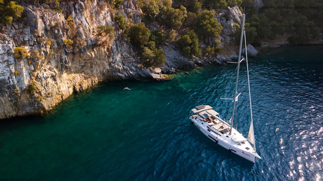 View from offshore of Budelli’s Spiaggia Rosa with a “no landing” style context implied